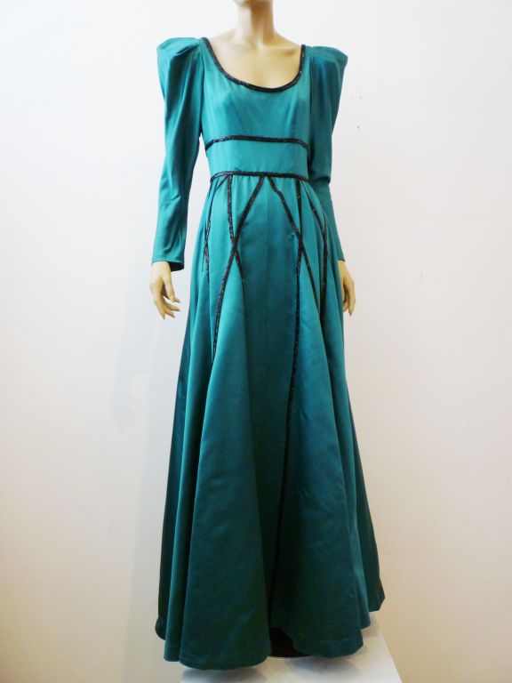 Stavropoulos 70s Satin Gown with Jet Bead Trim 5