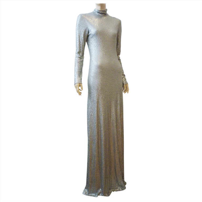Michael Kors Liquid Matte Jersey Silver  Sequin Gown