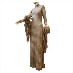70s Mesh Gown  w/ Rhinestones and Mink Tail Boa