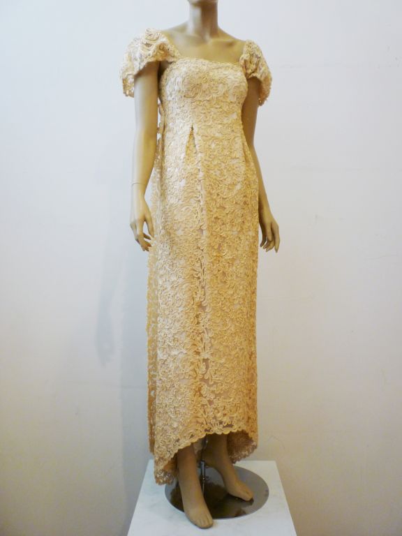 James Galanos 60s Ribbon Embroidered Lace Gown 5