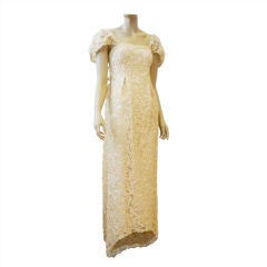 Vintage James Galanos 60s Ribbon Embroidered Lace Gown