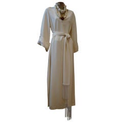 Norman Norell Cream Silk Caftan with Fringed Tie