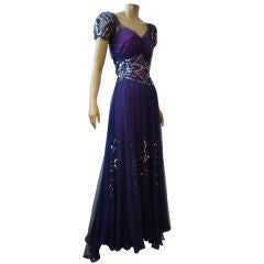 Spectacular Late 30s Sequined Tulle Evening Gown