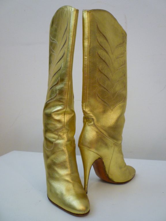 Women's Super Glam 80s Gold Metallic French Western Style Boots