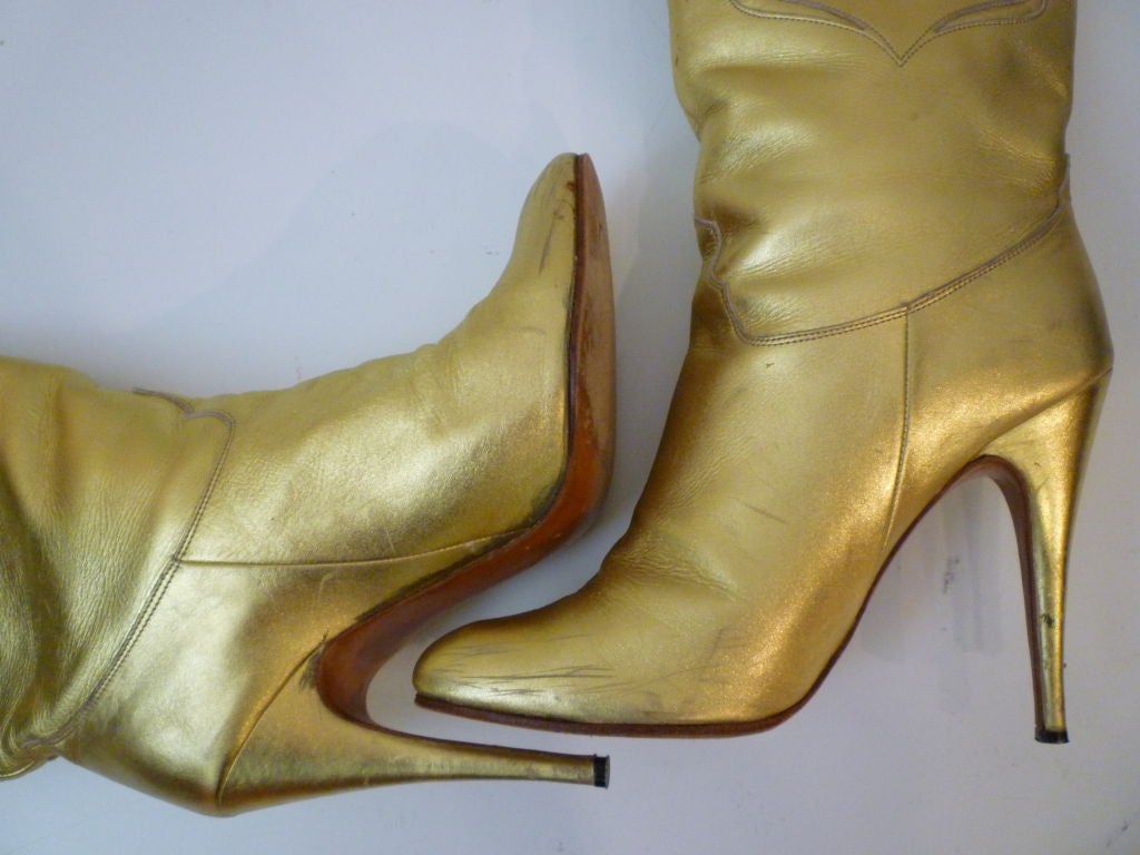 Super Glam 80s Gold Metallic French Western Style Boots 2