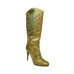 Retro Super Glam 80s Gold Metallic French Western Style Boots