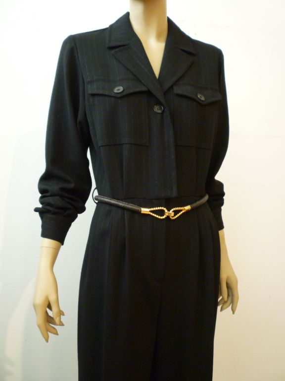 Women's Yves Saint Laurent  Wool Crepe Jumpsuit w/ Metallic Pinstripe