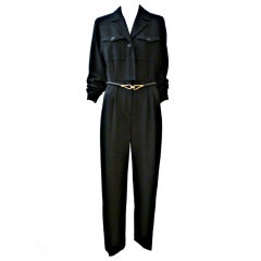 Vintage Yves Saint Laurent  Wool Crepe Jumpsuit w/ Metallic Pinstripe