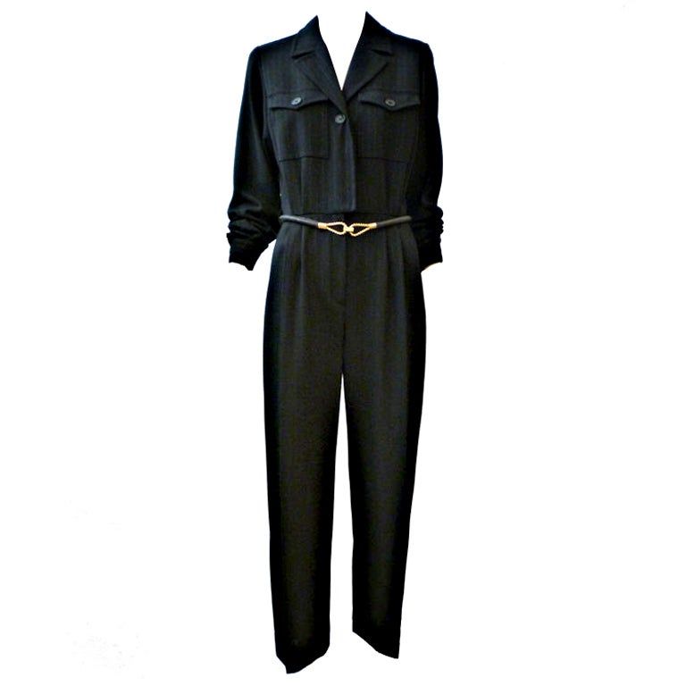 Yves Saint Laurent  Wool Crepe Jumpsuit w/ Metallic Pinstripe