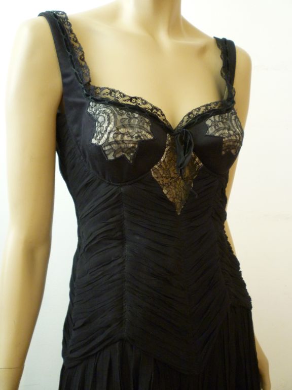 Women's Alexander McQueen Ruched Chiffon Dress with Lingerie Lace Insets