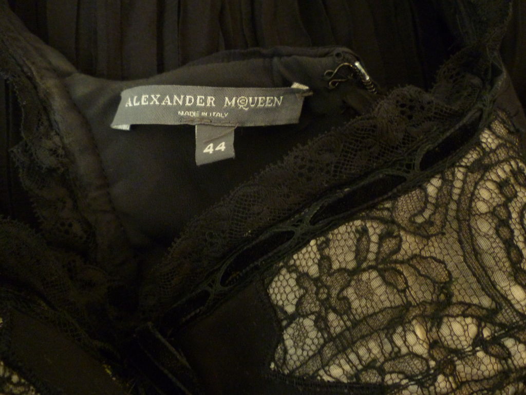 Alexander McQueen Ruched Chiffon Dress with Lingerie Lace Insets 2