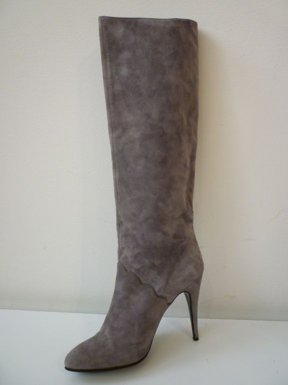 Gray Suede 80s Stiletto Knee Boots