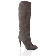 Gray Suede 80s Stiletto Knee Boots