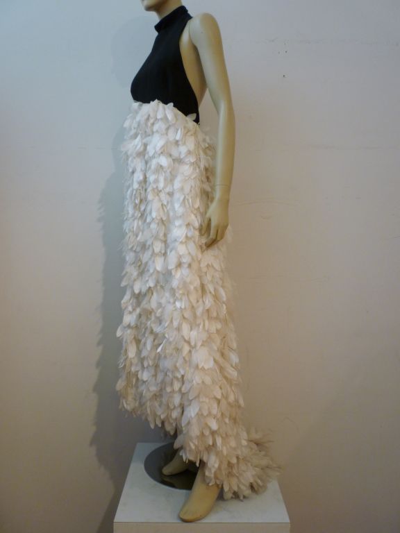 Haute Couture Halter Gown w/ Chiffon Leaf Appliqué Skirt at 1stdibs