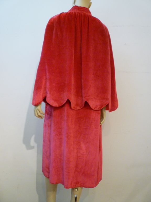 Red 1920s Fuchsia Silk Panne Velvet Opera Coat with Capelet
