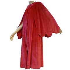 1920s Fuchsia Silk Panne Velvet Opera Coat with Capelet