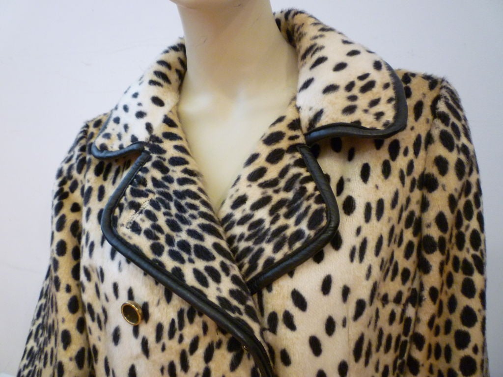 60s Mod Faux Cheetah Long Coat Trimmed w/ Real Leather 1