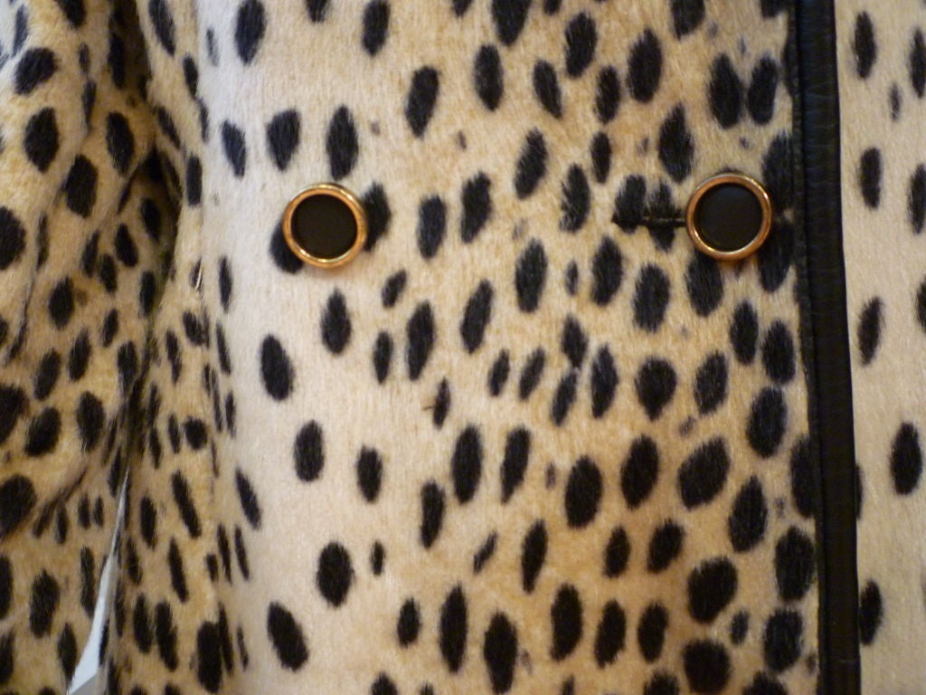 60s Mod Faux Cheetah Long Coat Trimmed w/ Real Leather 2