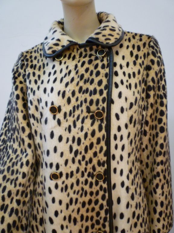 60s Mod Faux Cheetah Long Coat Trimmed w/ Real Leather 3