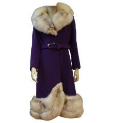 Spectacular Mod 60s Purple Wool Coat w/  Lush Fox Trim