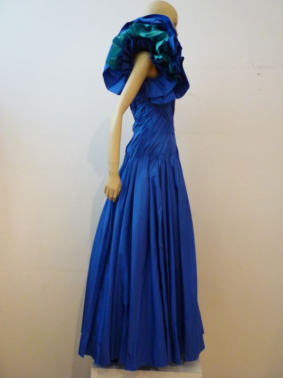 Gorgeous and Fierce!  German-made Pure silk taffeta and tulle ball gown with spectacular one-shoulder 