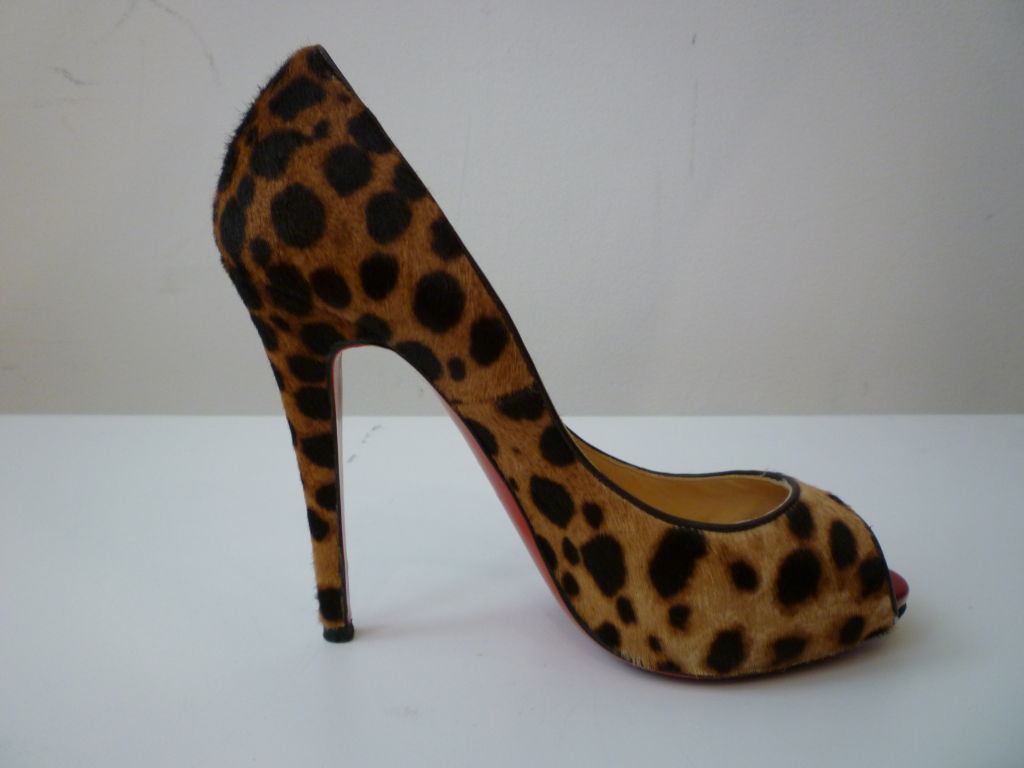 Women's Christian Louboutin Leopard Print Calf Skin Open Toe Pump