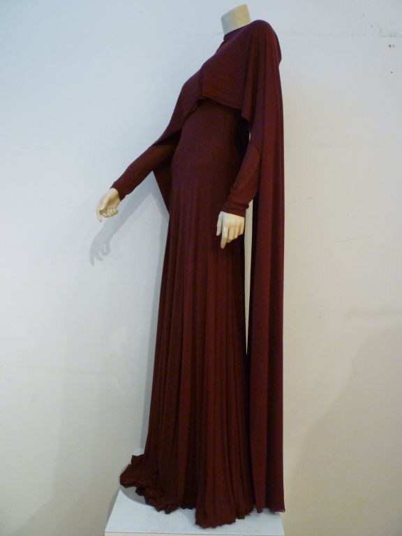 A gorgeous 1970s example of Stavropoulos' work.  Extravagantly draped silk jersey is genius! Labeled Stavropoulos.<br />
<br />
Approx. size 4-6<br />
<br />
Throughout his career, George Peter Stavropoulos maintained a relatively low but highly