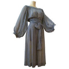 Vintage Albert Nipon 80s Polka Dot Silk Chiffon Peasant Dress