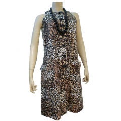 60s Leopard Print Piqué Cotton Bare Shoulder  Shift Dress