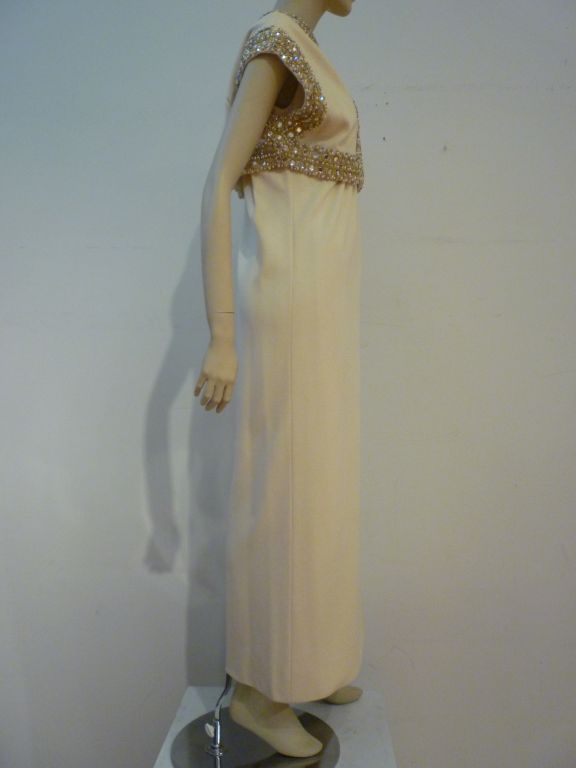Beige Pauline Trigere 60s Empire Embellished Dress with Jacket