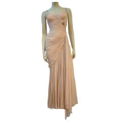 Vintage 50s Structured Silk Chiffon Goddess Gown