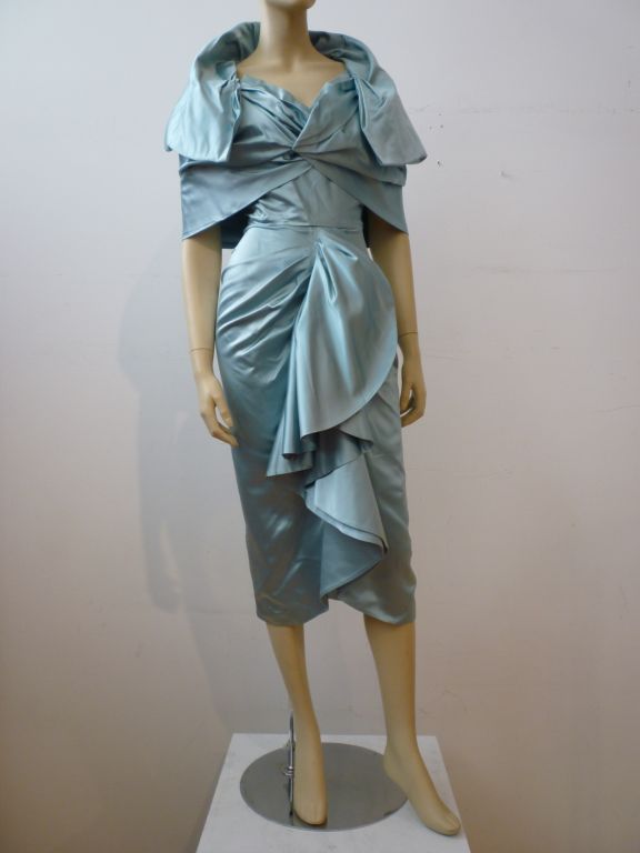 Ginger Rogers 50s Aquamarine Silk Satin Dress and Jacket