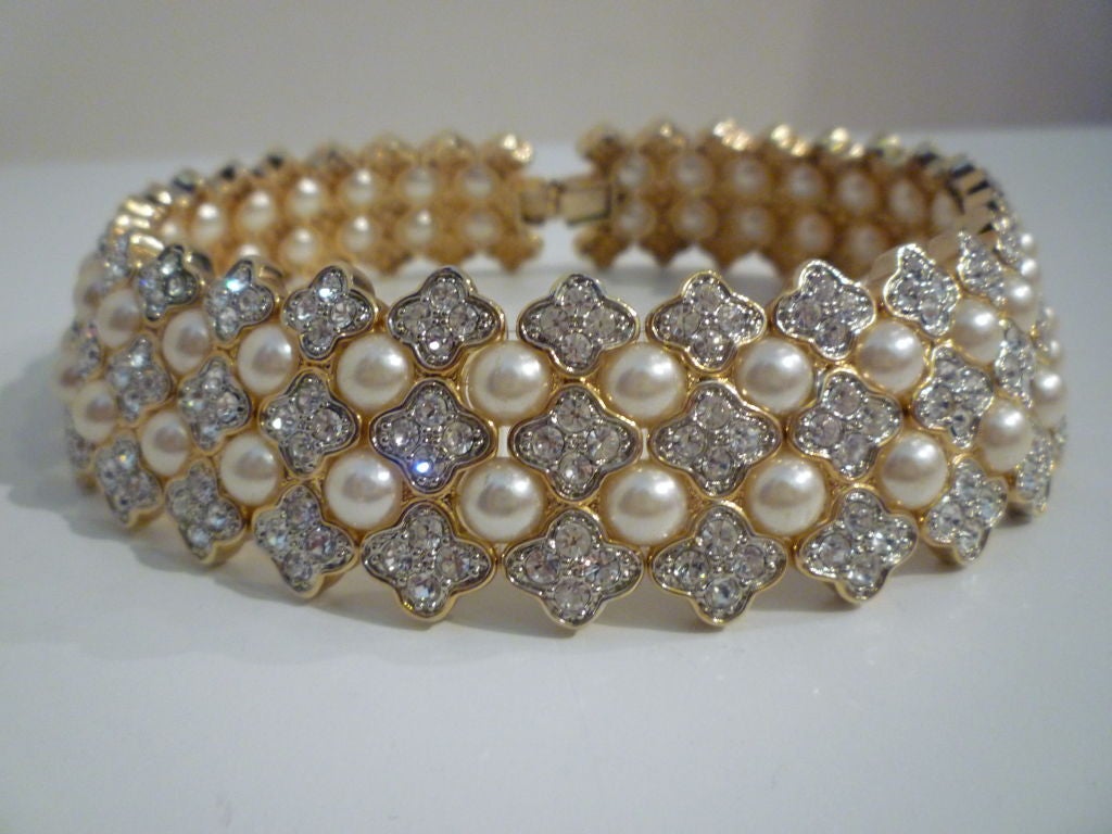 Chunky Rhinestone and  Pearl Collar Choker 1