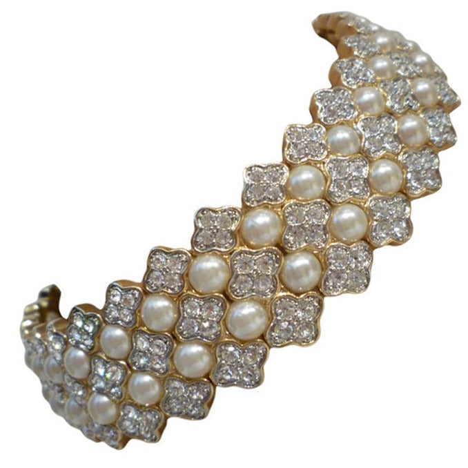 Chunky Rhinestone and  Pearl Collar Choker