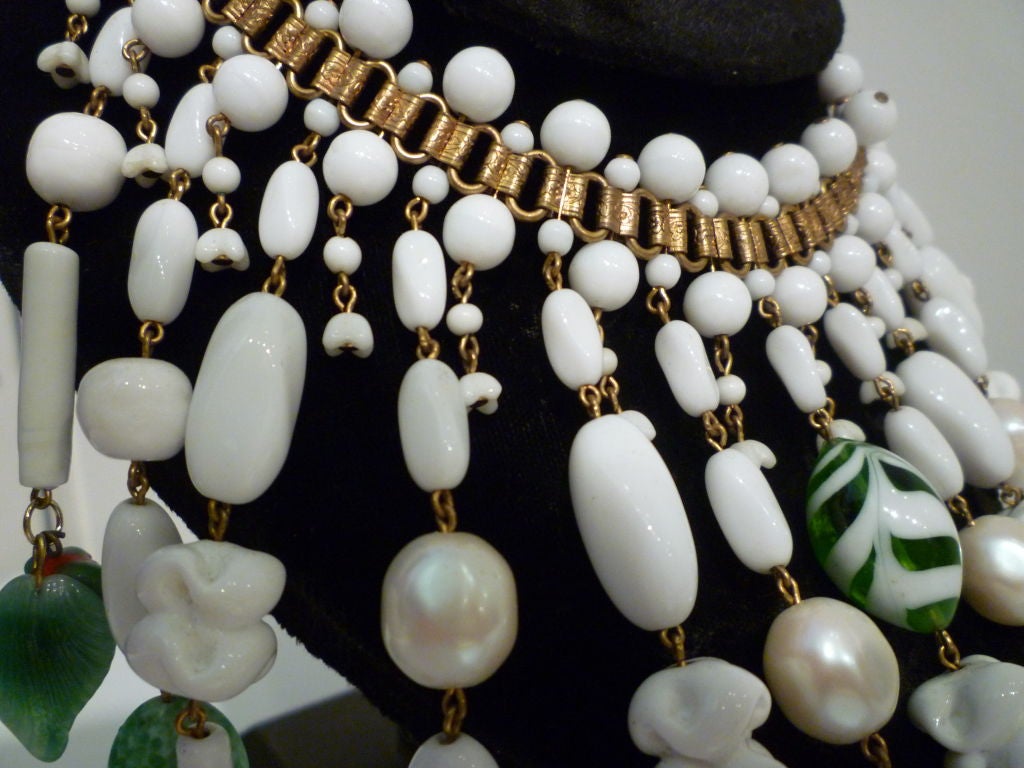 50s Milkglass and Fruit Bib Necklace  -  Haskell Style Unmarked 2