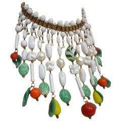 Vintage 50s Milkglass and Fruit Bib Necklace  -  Haskell Style Unmarked