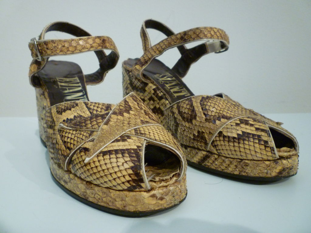 70s Platform Snakeskin Sandals in 40s Style at 1stDibs