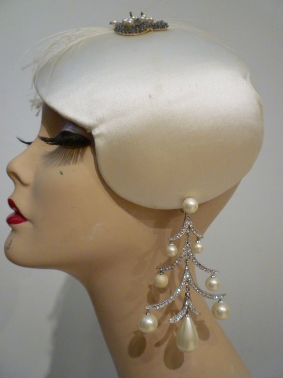 60s Marvella Chandelier Earrings in Rhinestones and Pearl Drops 3