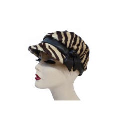 Vintage 60s Saks Fifth Avenue Zebra Print Fur Cap