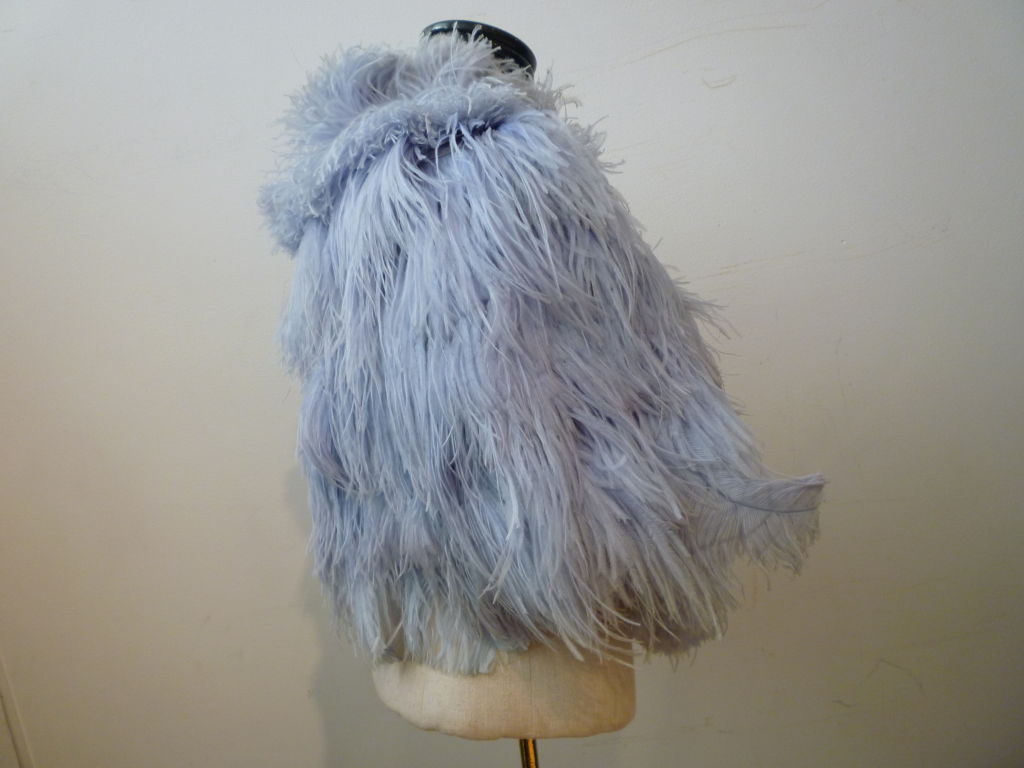 We are thrilled to have acquired TWO fabulous ostrich feather capelets from a former burlesque performers NYC estate--in incredible colors! This piece is in a gorgeous baby blue shade and it's truly wonderful! Soft and glamorous!