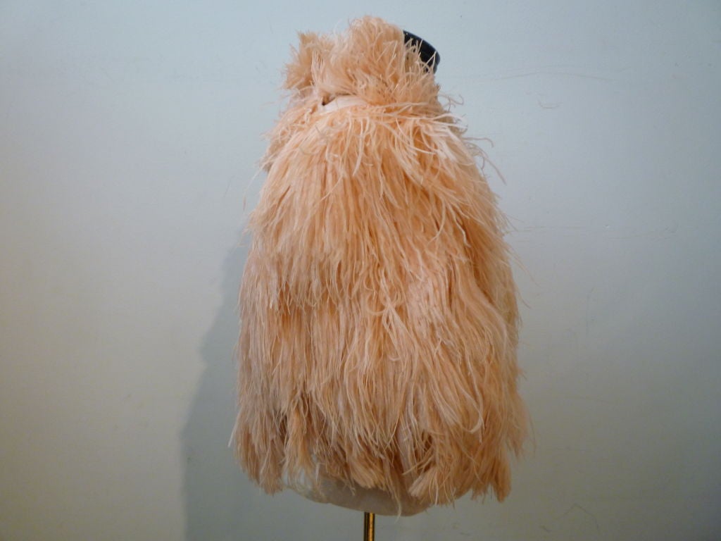 We are thrilled to have acquired TWO fabulous ostrich feather capelets from a former burlesque performers NYC estate--in incredible colors!  This piece is in a light apricot shade and is truly wonderful!  Soft and glamorous!