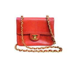 Chanel 80s Red Lizard Shoulder Bag with Chain Handle