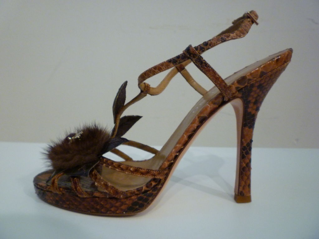 Women's Valentino Snakeskin and Mink Platform Sandal