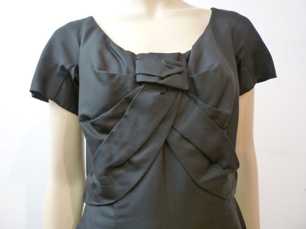 Black 60s Christian Dior Silk Cocktail Dress w/ Bodice Detail