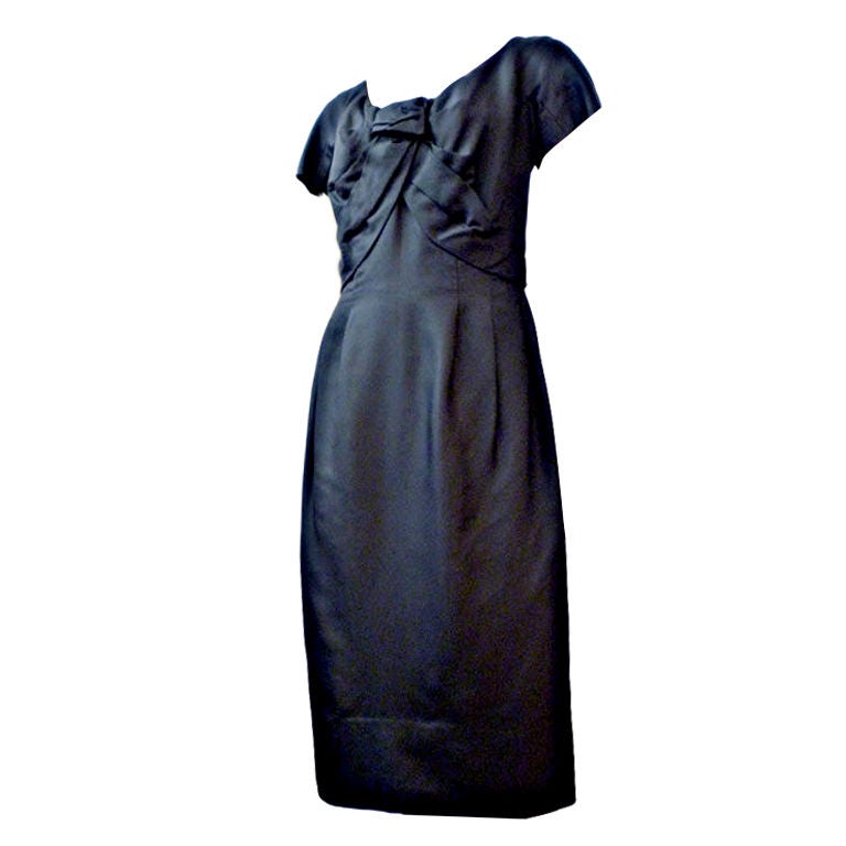 60s Christian Dior Silk Cocktail Dress w/ Bodice Detail For Sale at 1stdibs