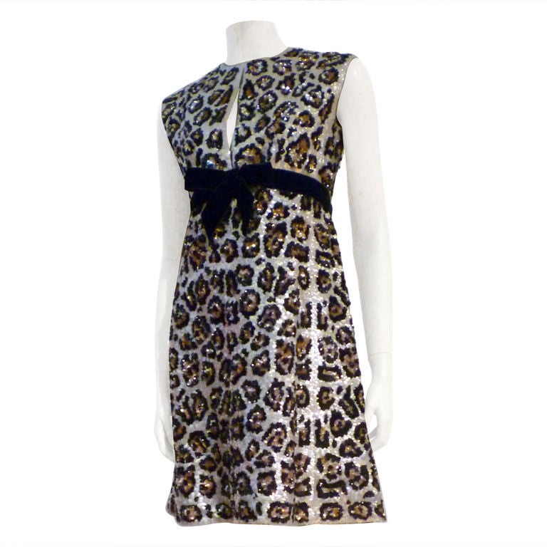 Bob Bugnand 60s Leopard Sequin Empire Mini Dress