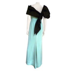 Vintage Bill Blass Gorgeous Japanese-Inspired Gown in Black and Seafoam