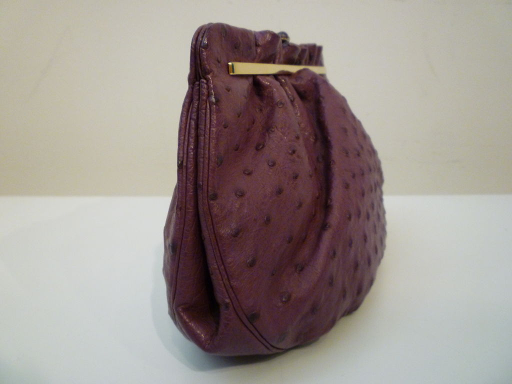Judith Leiber 70s Plum Color Ostrich Clutch
