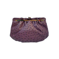 Judith Leiber 70s Plum Color Ostrich Clutch