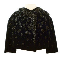 I. Magnin 50s Avant Garde Velvet Beaded Evening Jacket w/ Hood